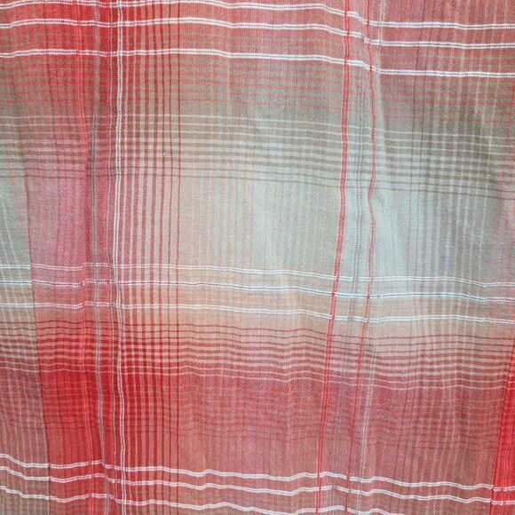 Dress Barn Lightweight Roll Tab Sleeve Blouse S Peach Coral Plaid Button India - Picture 6 of 15